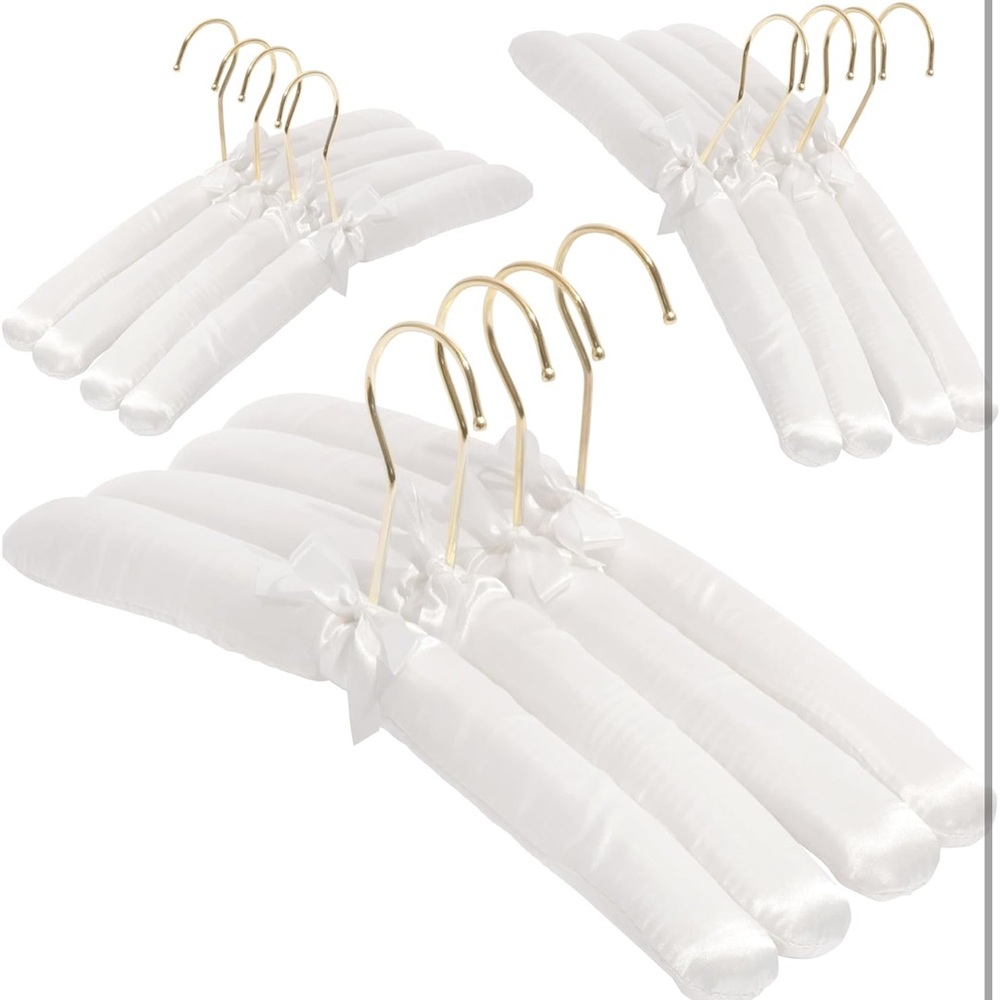 12 pack White padded Satin Hangers with Gold Hooks
